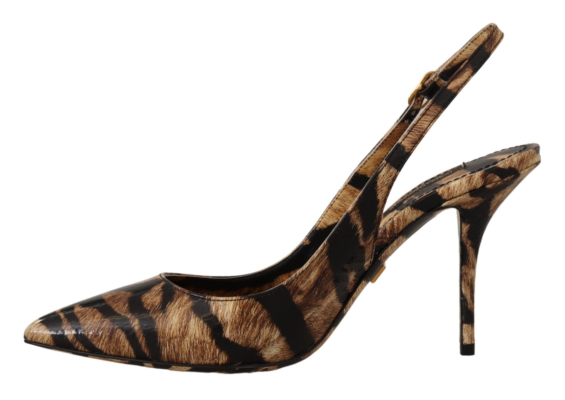 Chaussures à bride arrière en cuir marron Dolce &amp; Gabbana à motif tigre
