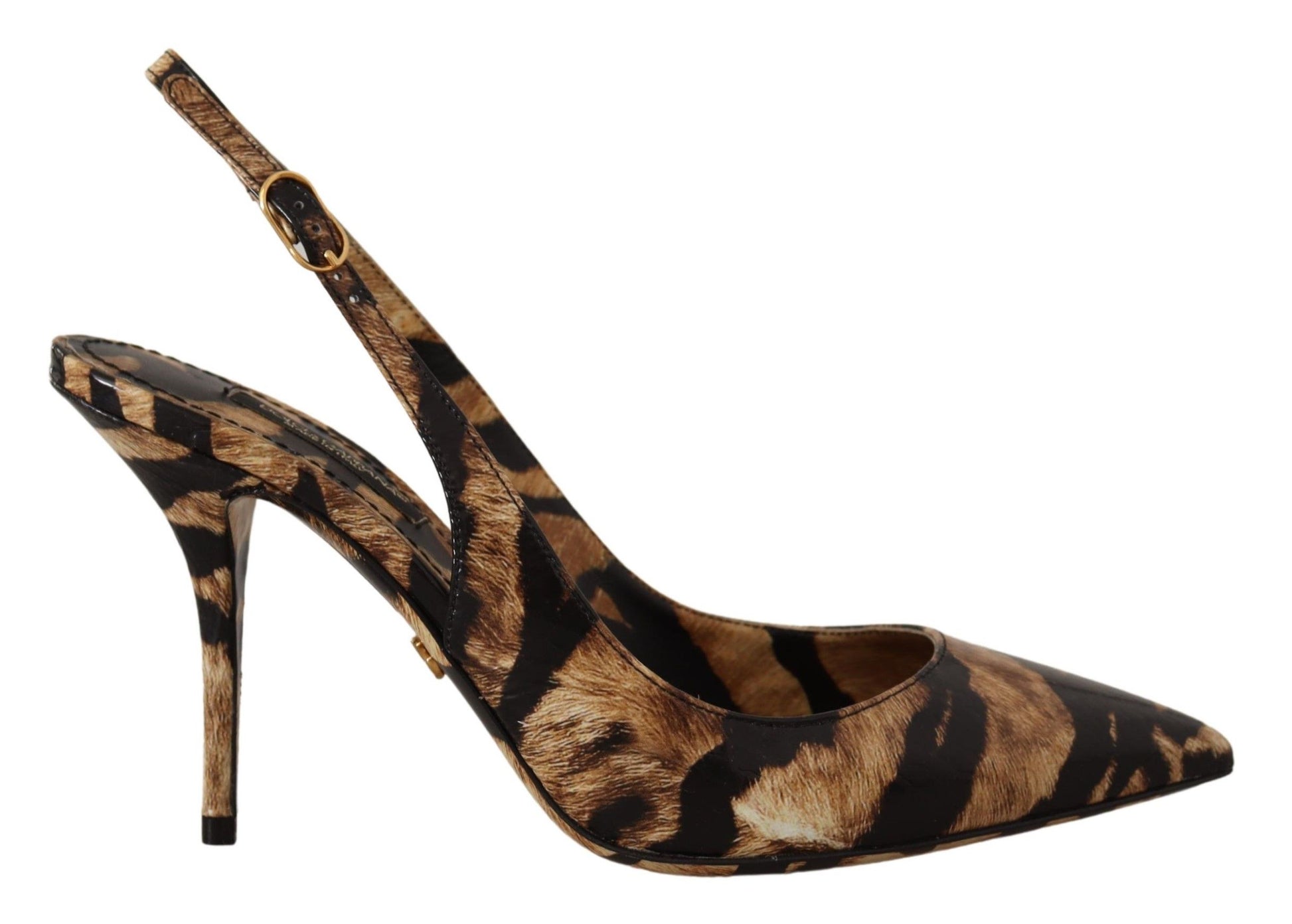 Chaussures à bride arrière en cuir marron Dolce &amp; Gabbana à motif tigre