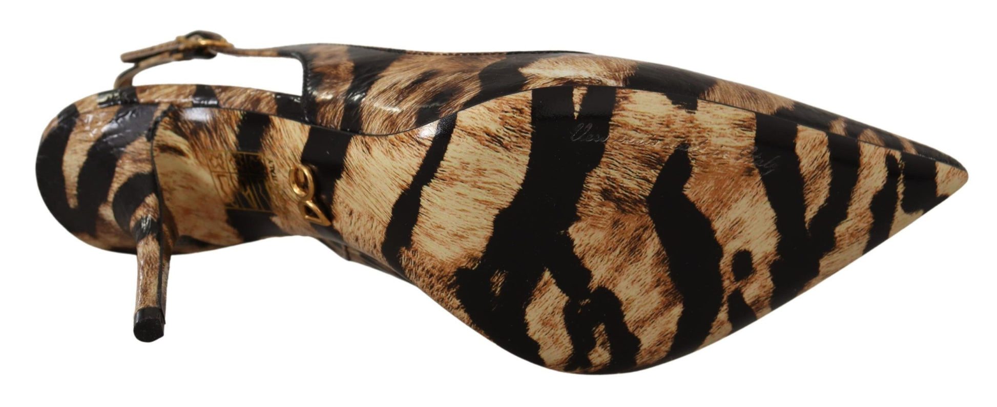 Chaussures à bride arrière en cuir marron Dolce &amp; Gabbana à motif tigre