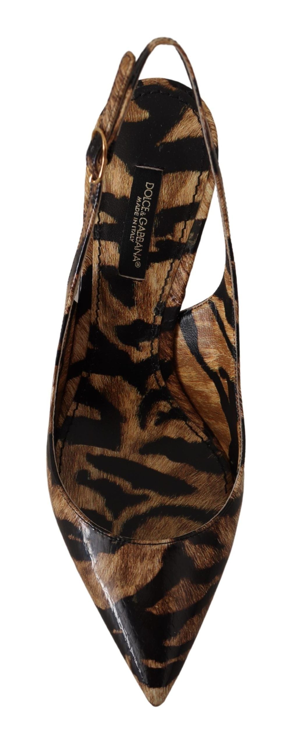 Chaussures à bride arrière en cuir marron Dolce &amp; Gabbana à motif tigre