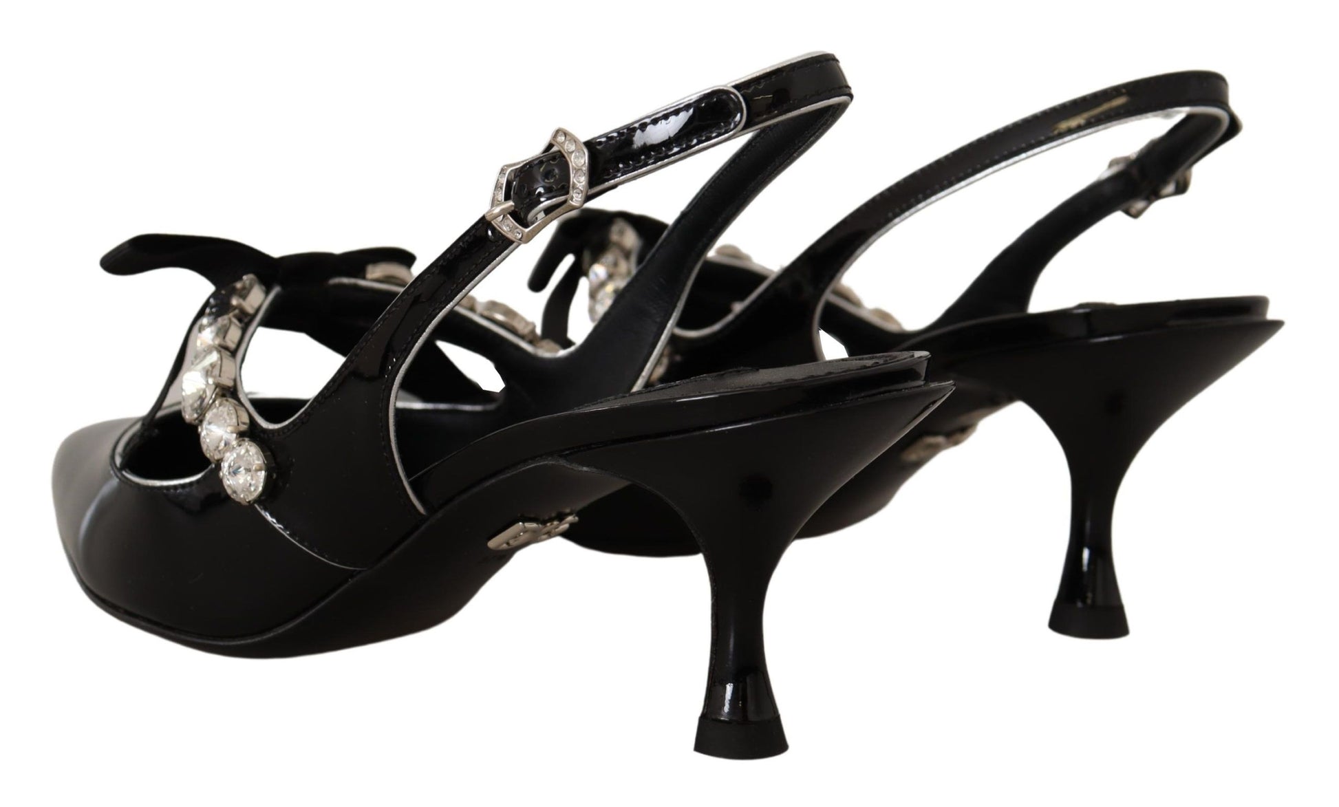 Chaussures à bride arrière en cuir verni noir et cristaux Dolce &amp; Gabbana