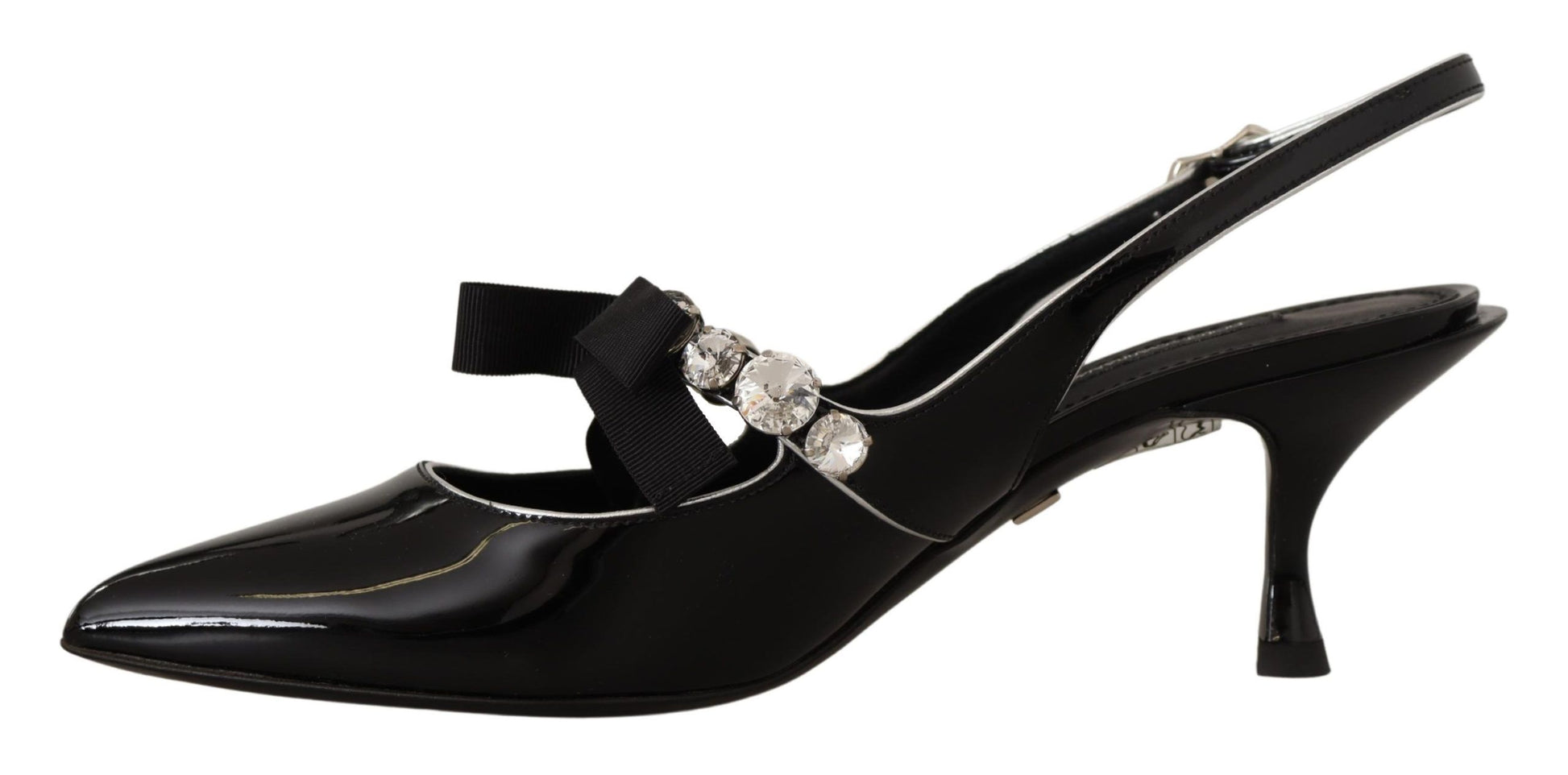 Chaussures à bride arrière en cuir verni noir et cristaux Dolce &amp; Gabbana