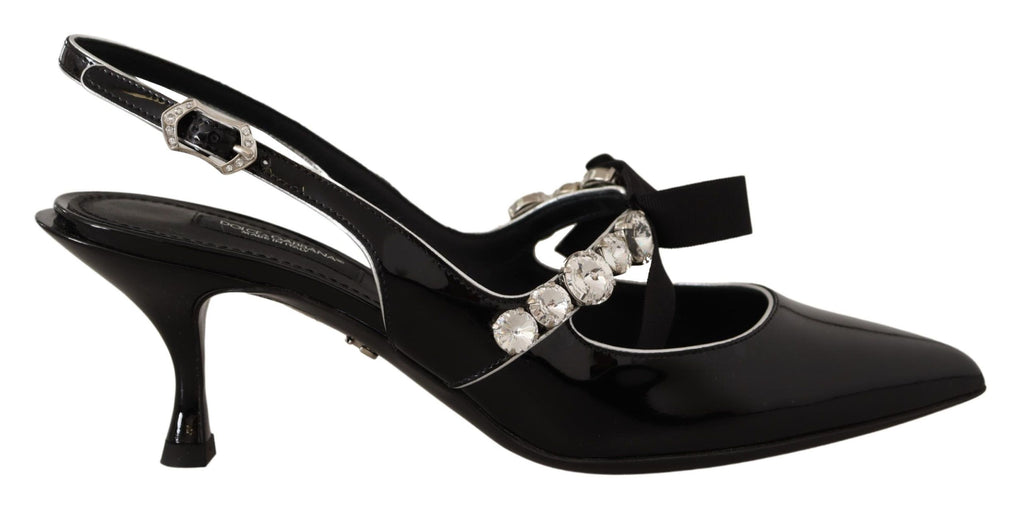 Chaussures à bride arrière en cuir verni noir et cristaux Dolce &amp; Gabbana