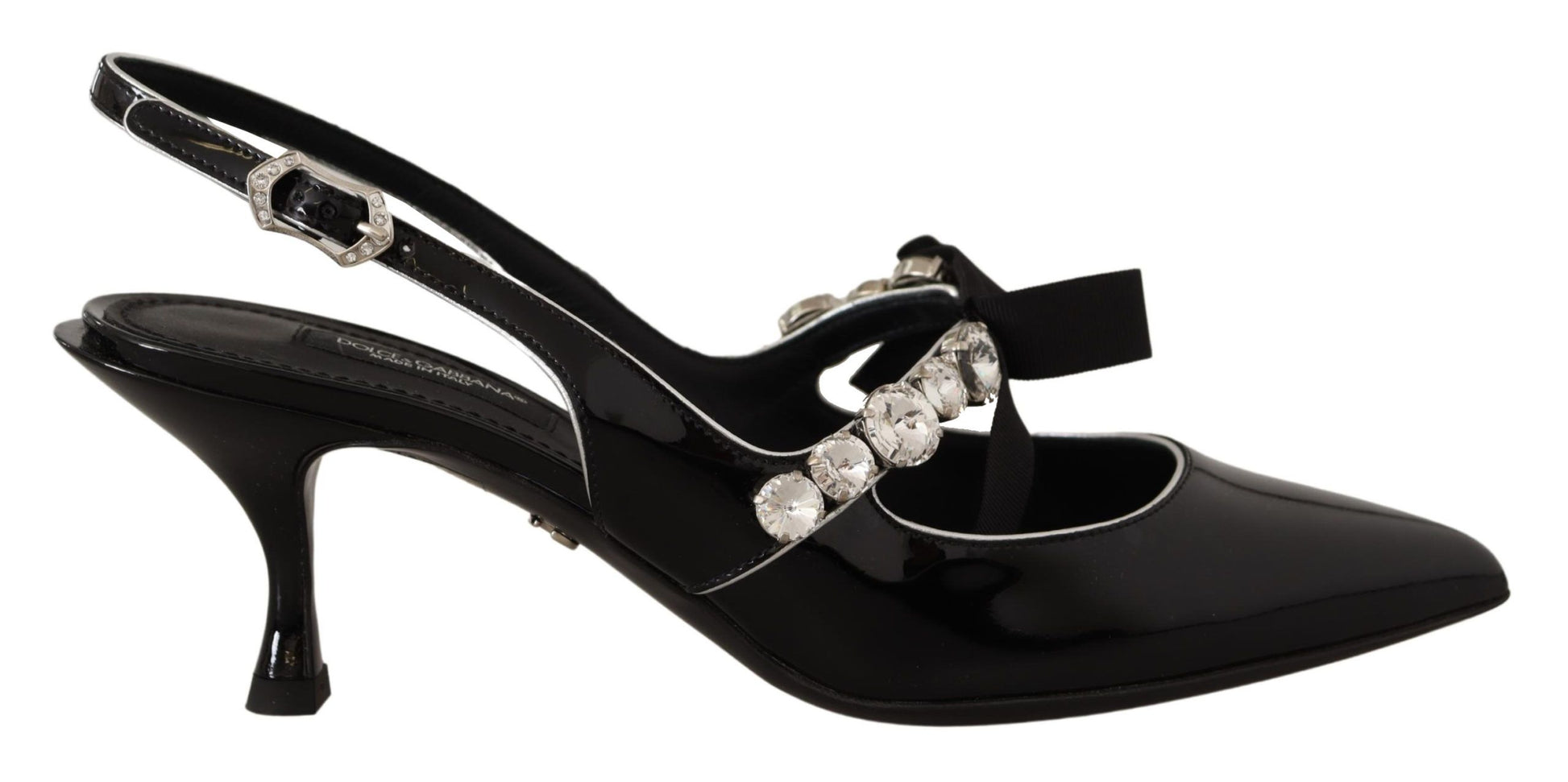 Chaussures à bride arrière en cuir verni noir et cristaux Dolce &amp; Gabbana