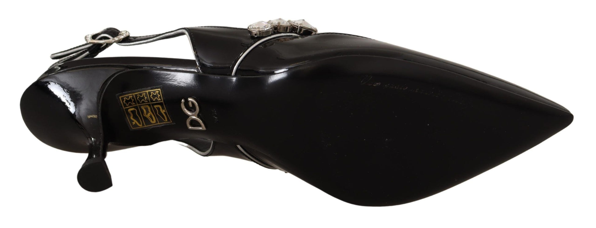 Chaussures à bride arrière en cuir verni noir et cristaux Dolce &amp; Gabbana