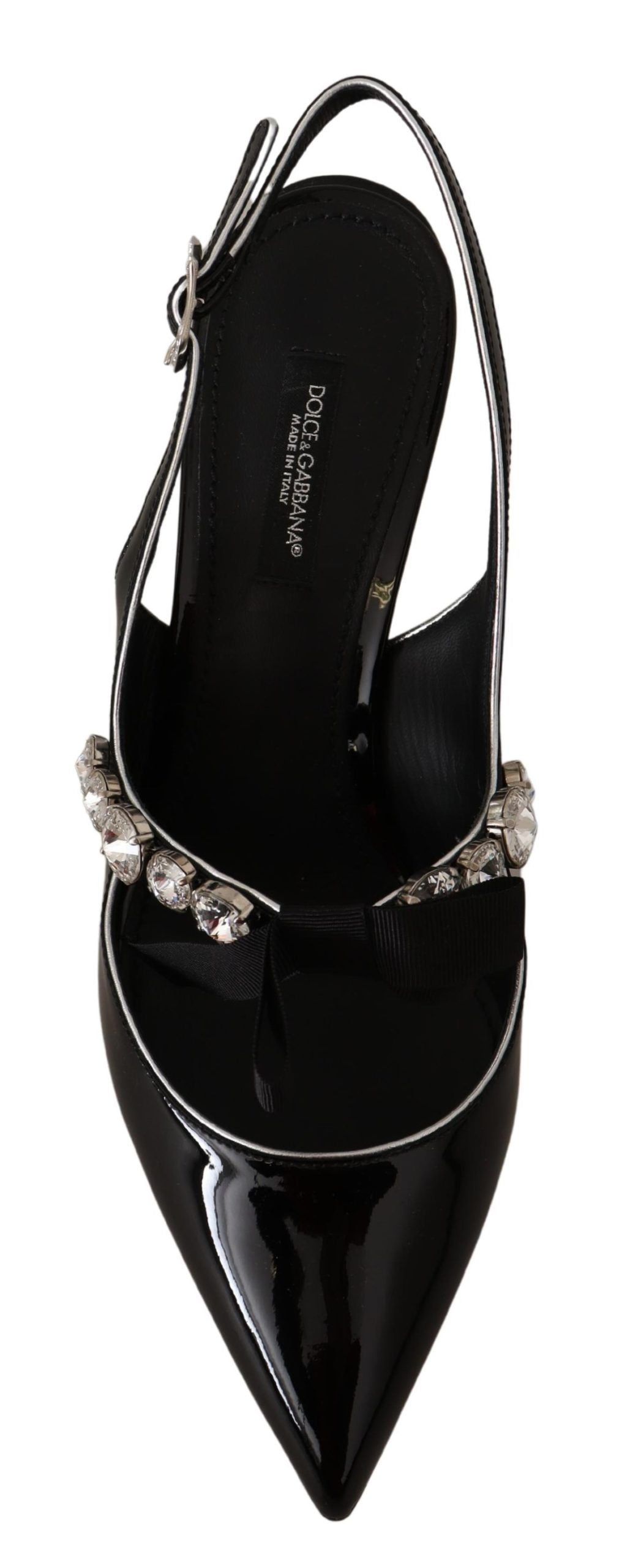 Chaussures à bride arrière en cuir verni noir et cristaux Dolce &amp; Gabbana