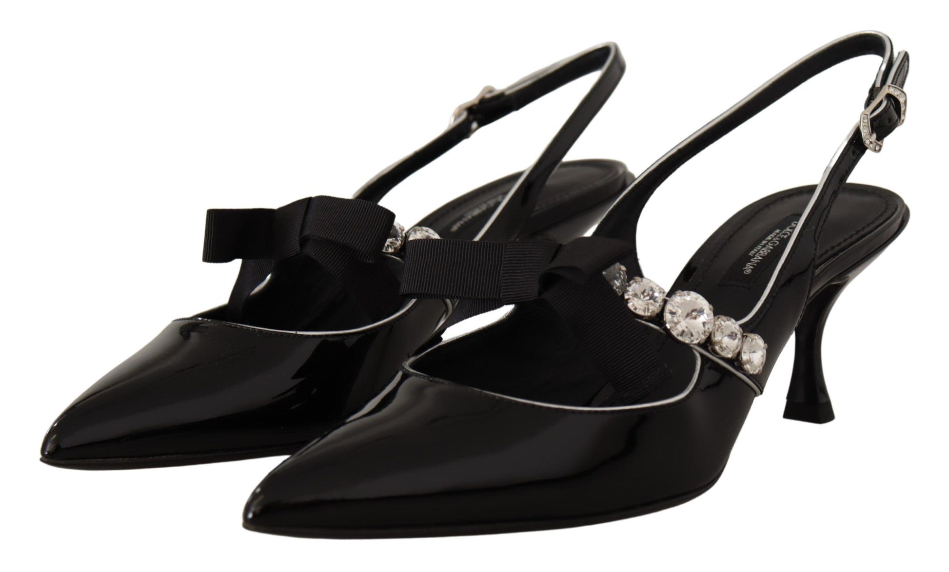 Chaussures à bride arrière en cuir verni noir et cristaux Dolce &amp; Gabbana