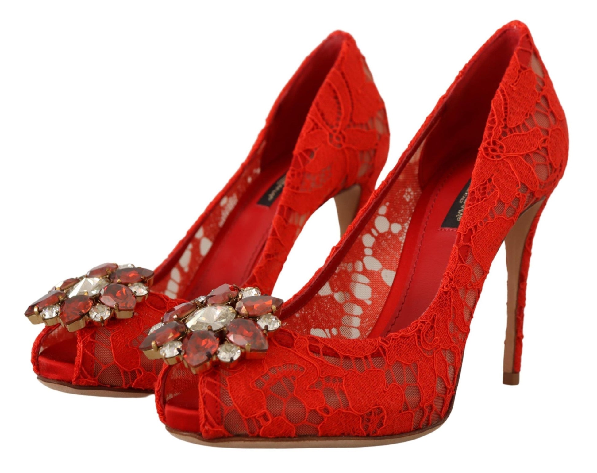 Escarpins à talons en dentelle et cristaux rouges Taormina de Dolce &amp; Gabbana