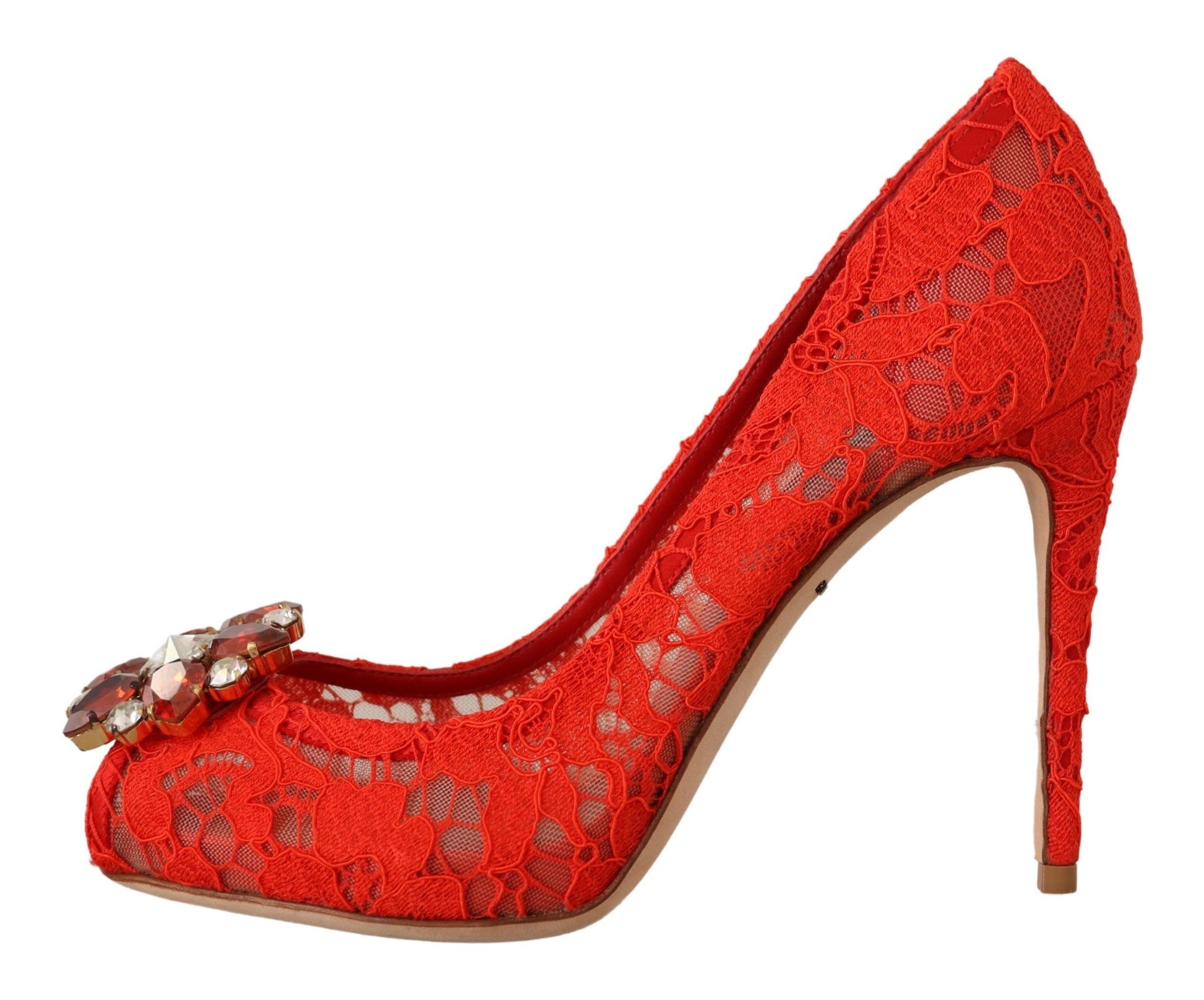 Escarpins à talons en dentelle et cristaux rouges Taormina de Dolce &amp; Gabbana