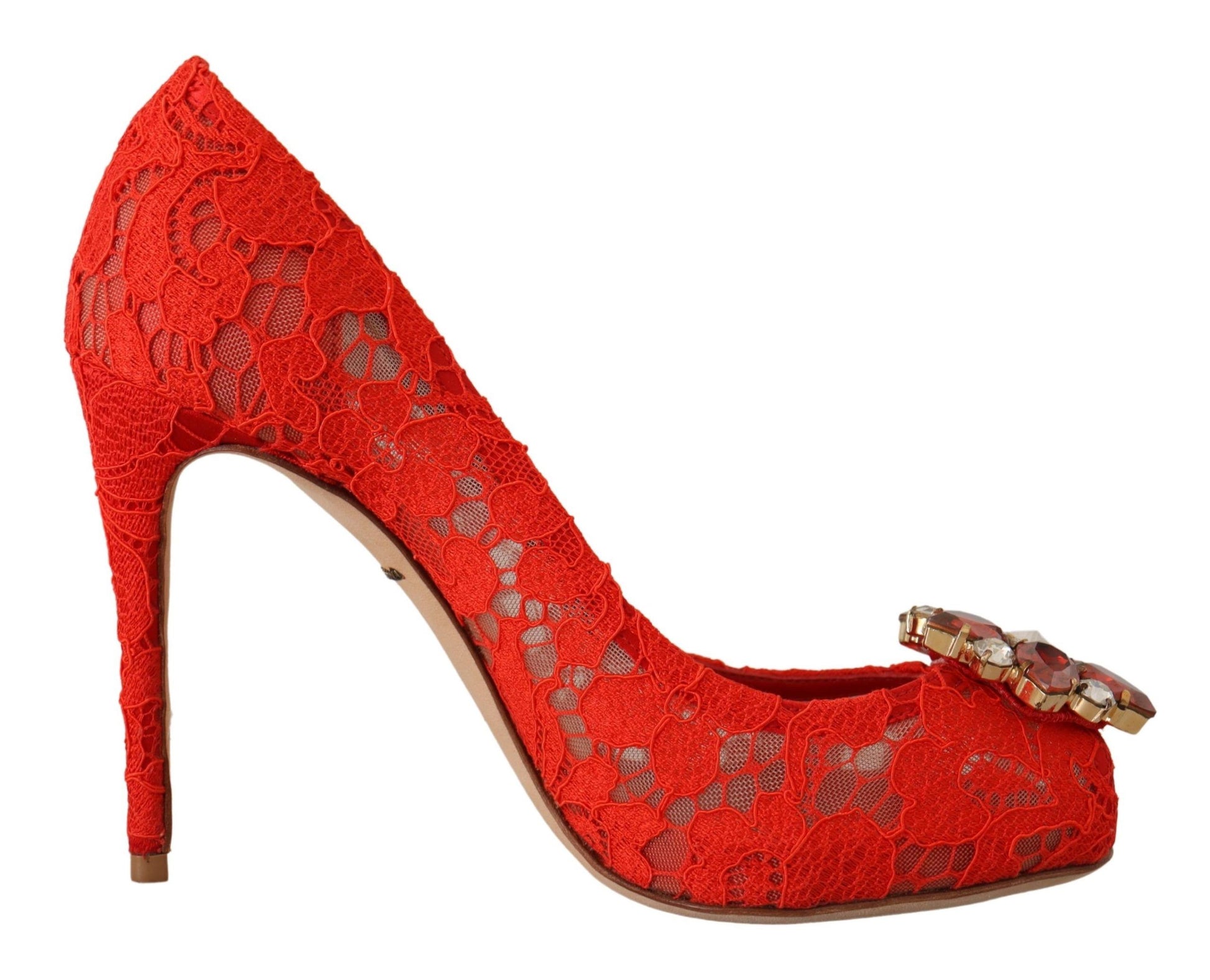 Escarpins à talons en dentelle et cristaux rouges Taormina de Dolce &amp; Gabbana