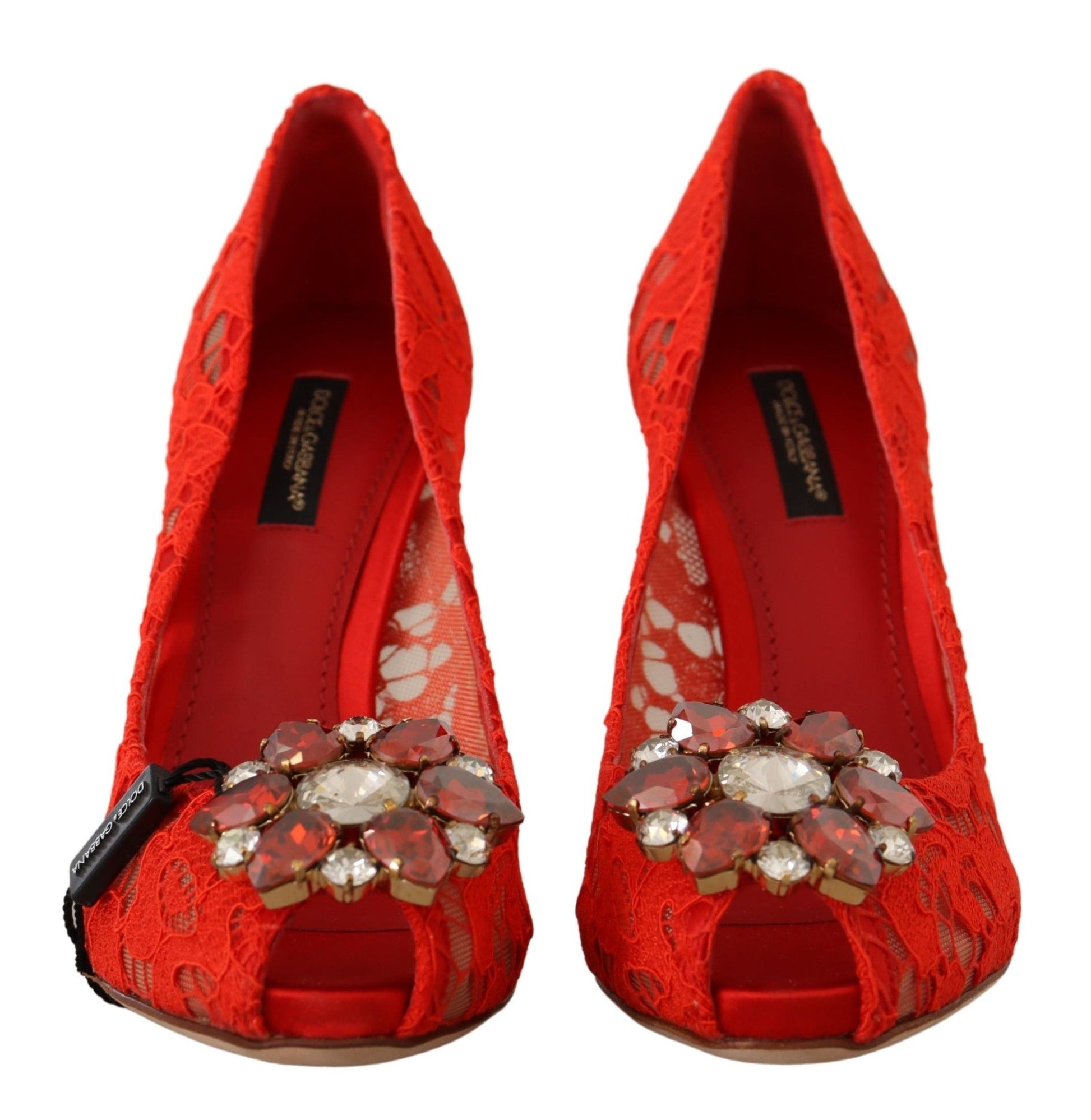 Escarpins à talons en dentelle et cristaux rouges Taormina de Dolce &amp; Gabbana