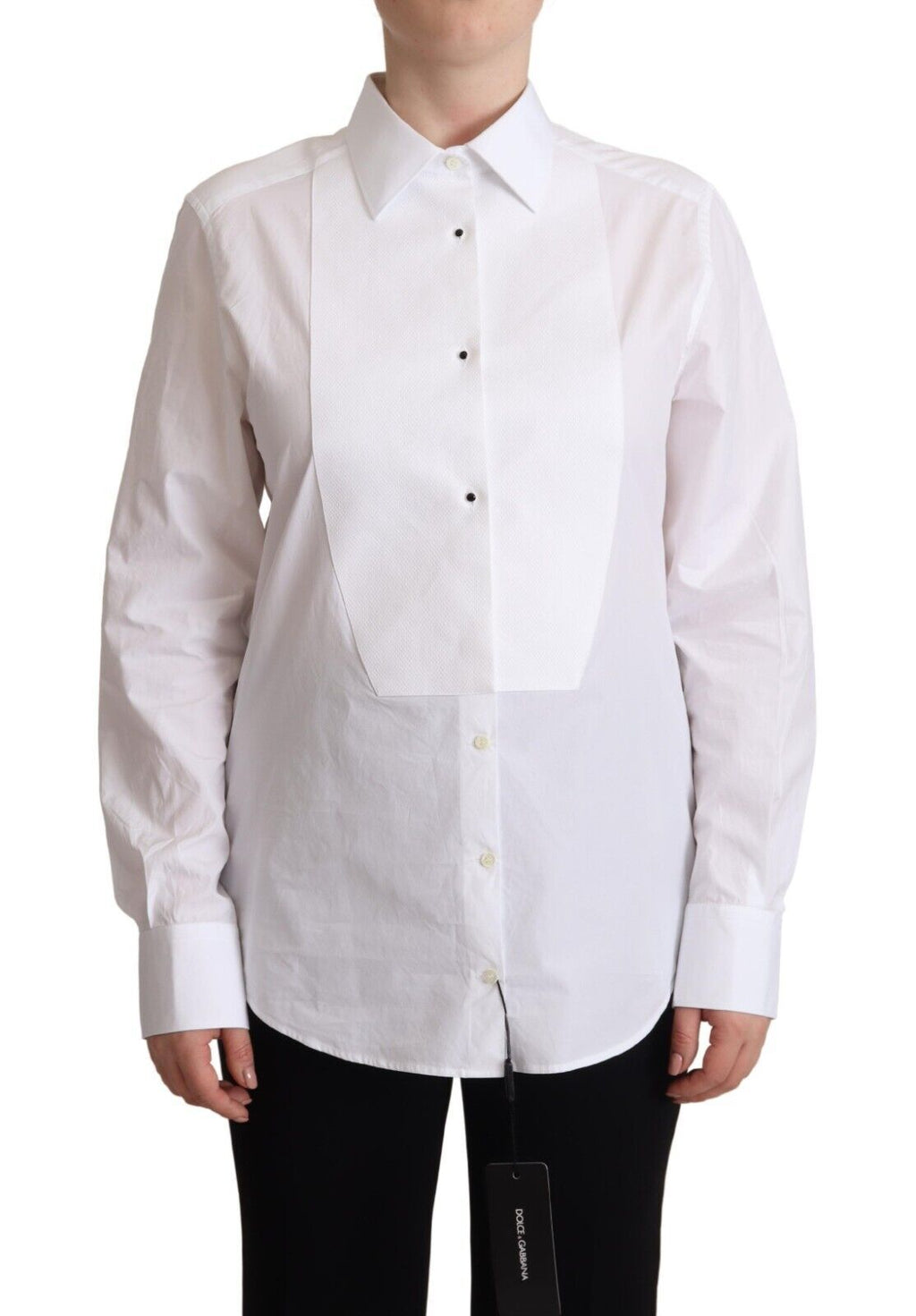 Robe chemise blanche en coton Dolce &amp; Gabbana à manches longues et col