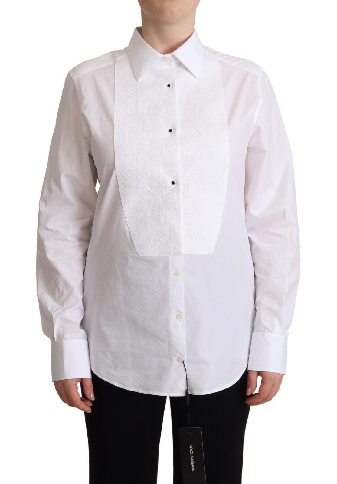 Robe chemise blanche en coton Dolce &amp; Gabbana à manches longues et col
