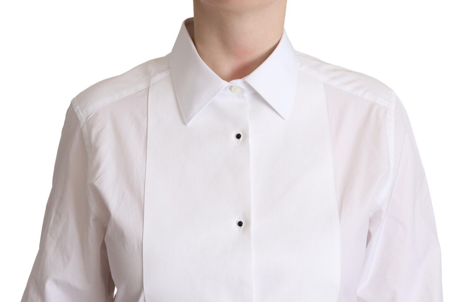 Robe chemise blanche en coton Dolce &amp; Gabbana à manches longues et col