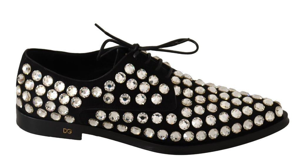 Chaussures habillées à lacets en cuir noir et cristaux Dolce &amp; Gabbana