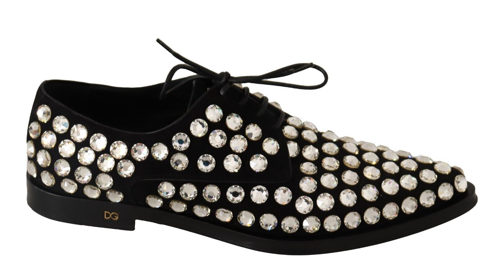 Chaussures habillées à lacets en cuir noir et cristaux Dolce &amp; Gabbana