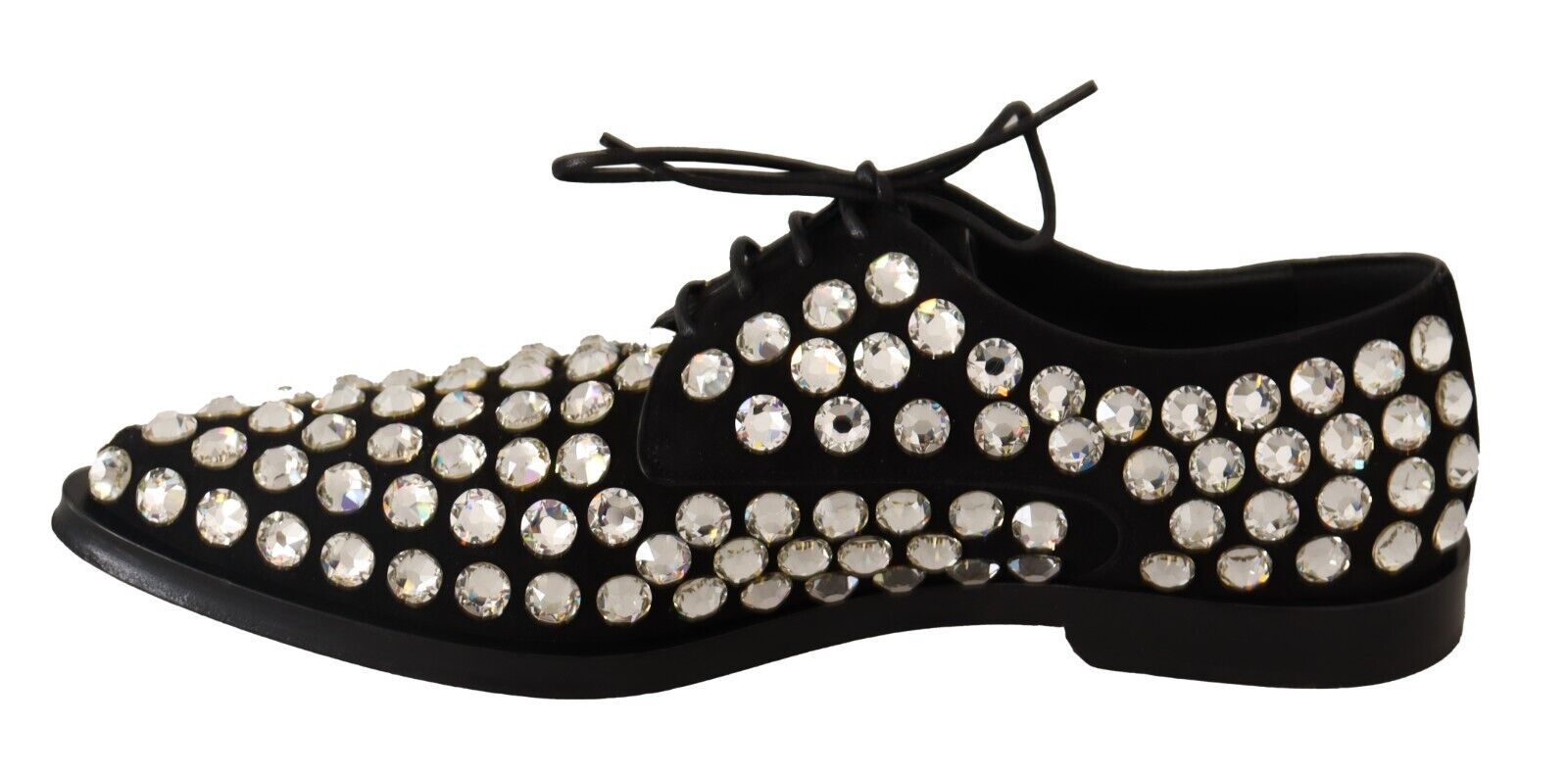 Chaussures habillées à lacets en cuir noir et cristaux Dolce &amp; Gabbana