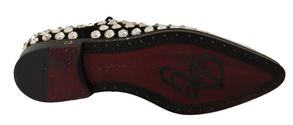 Chaussures habillées à lacets en cuir noir et cristaux Dolce &amp; Gabbana