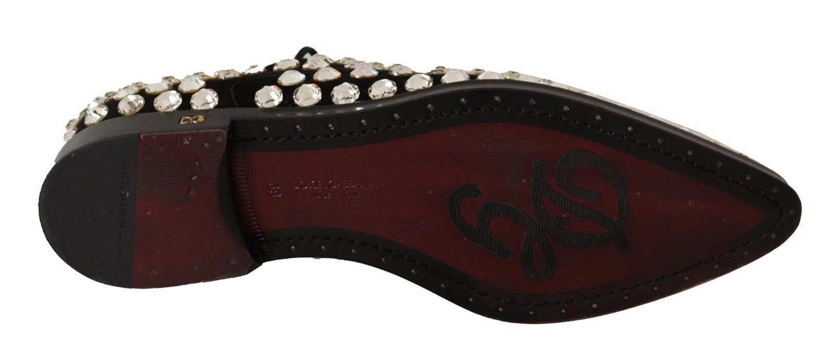 Chaussures habillées à lacets en cuir noir et cristaux Dolce &amp; Gabbana