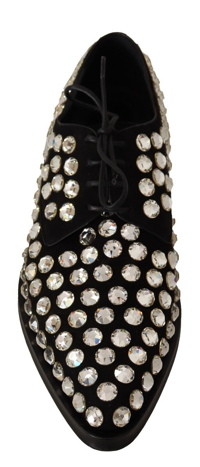 Chaussures habillées à lacets en cuir noir et cristaux Dolce &amp; Gabbana