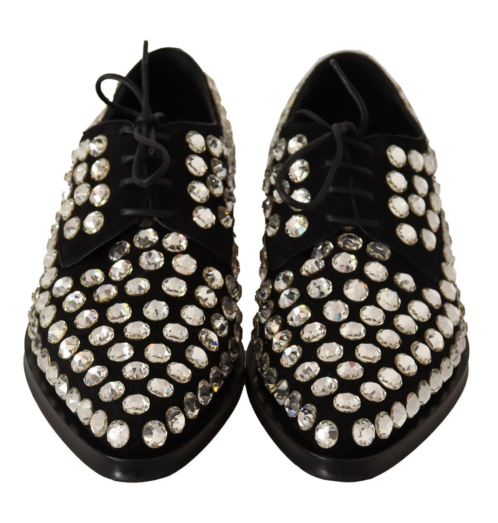 Chaussures habillées à lacets en cuir noir et cristaux Dolce &amp; Gabbana