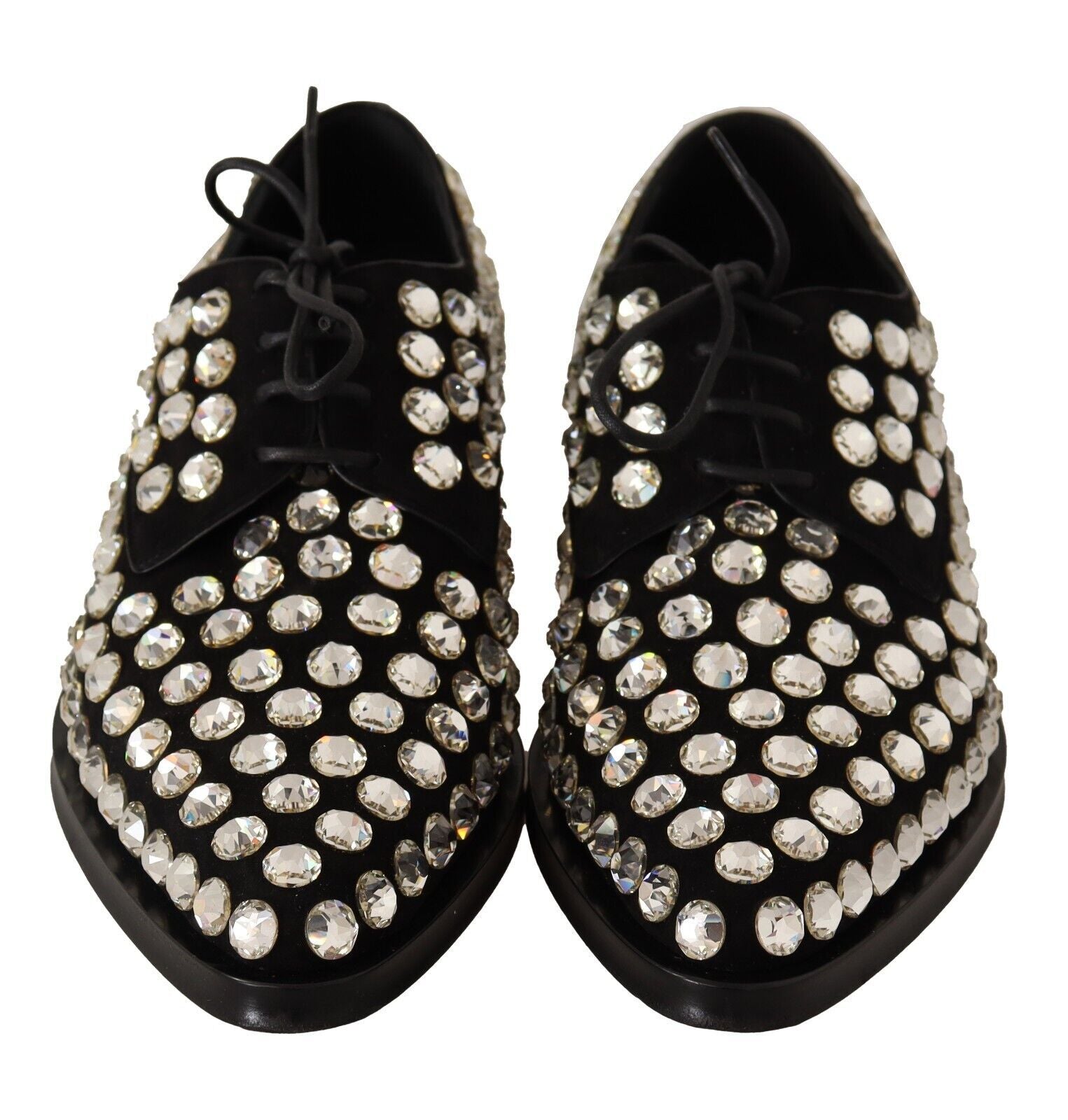 Chaussures habillées à lacets en cuir noir et cristaux Dolce &amp; Gabbana