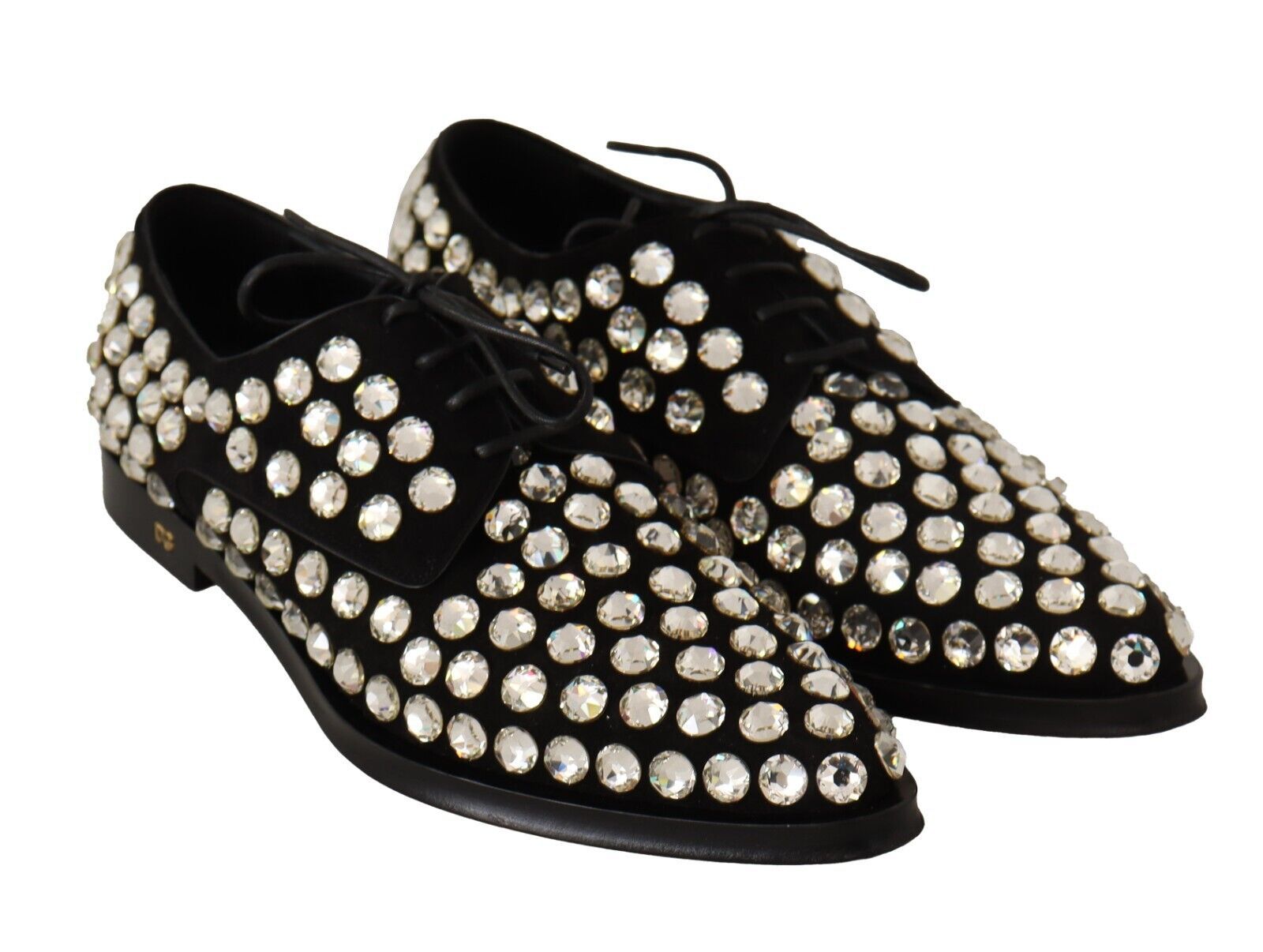 Chaussures habillées à lacets en cuir noir et cristaux Dolce &amp; Gabbana