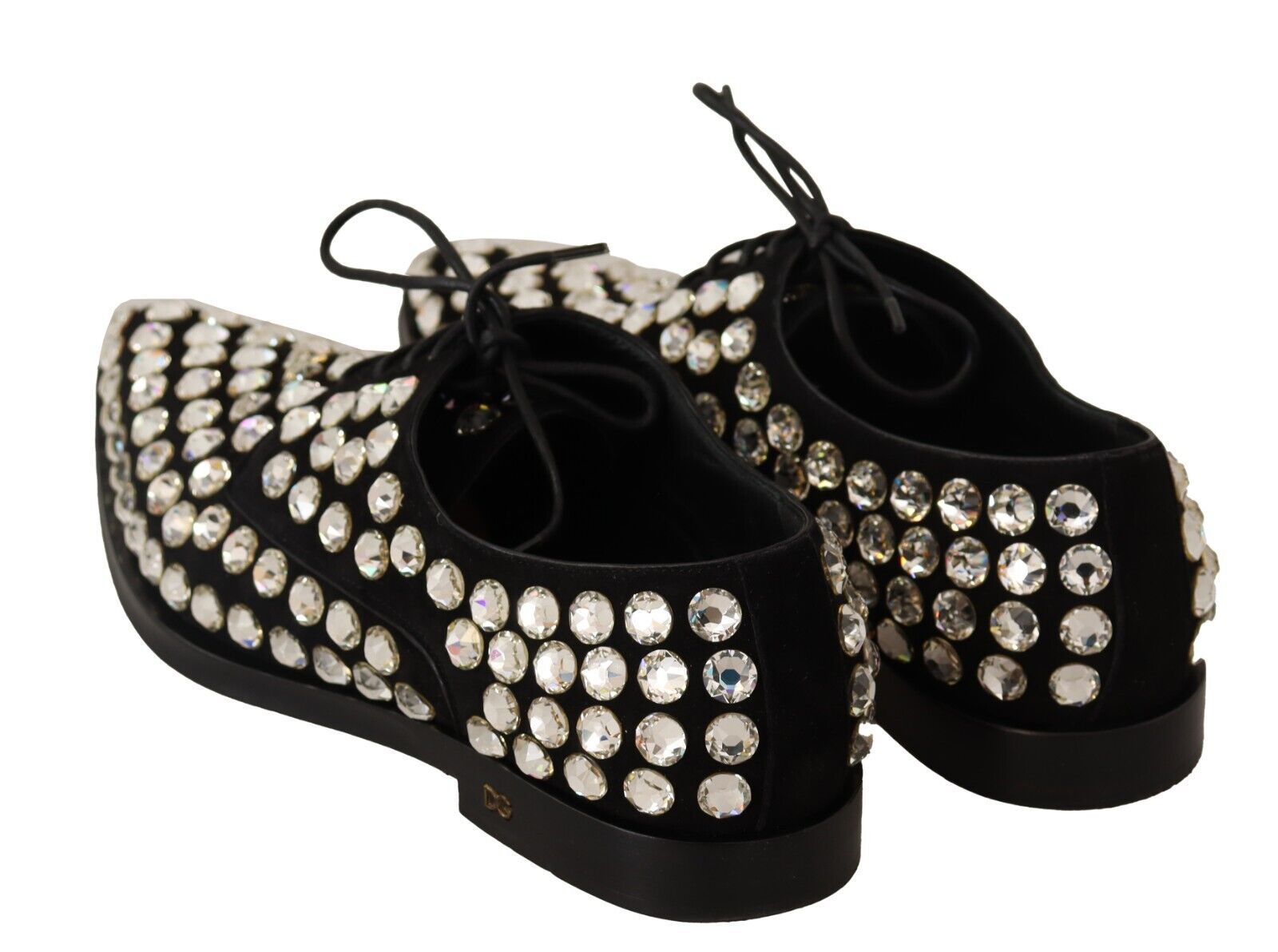 Chaussures habillées à lacets en cuir noir et cristaux Dolce &amp; Gabbana