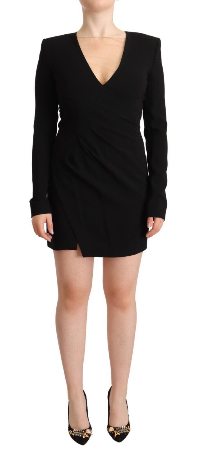 Robe fourreau courte noire à manches longues et col en V profond Dsquared²