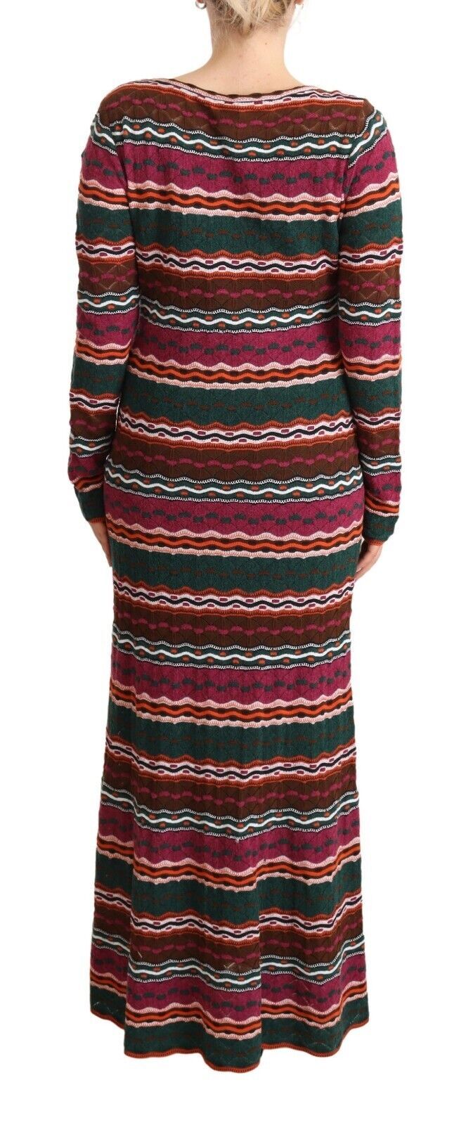 Robe fourreau longue en laine tricotée à rayures multicolores Missoni