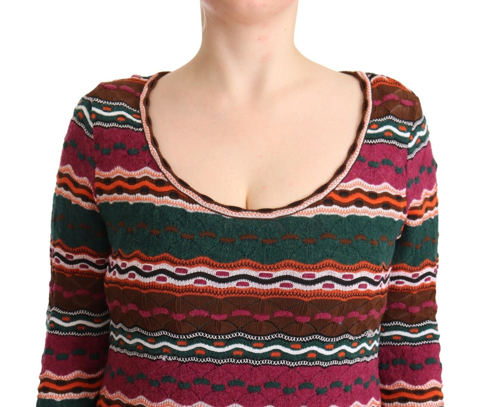 Robe fourreau longue en laine tricotée à rayures multicolores Missoni