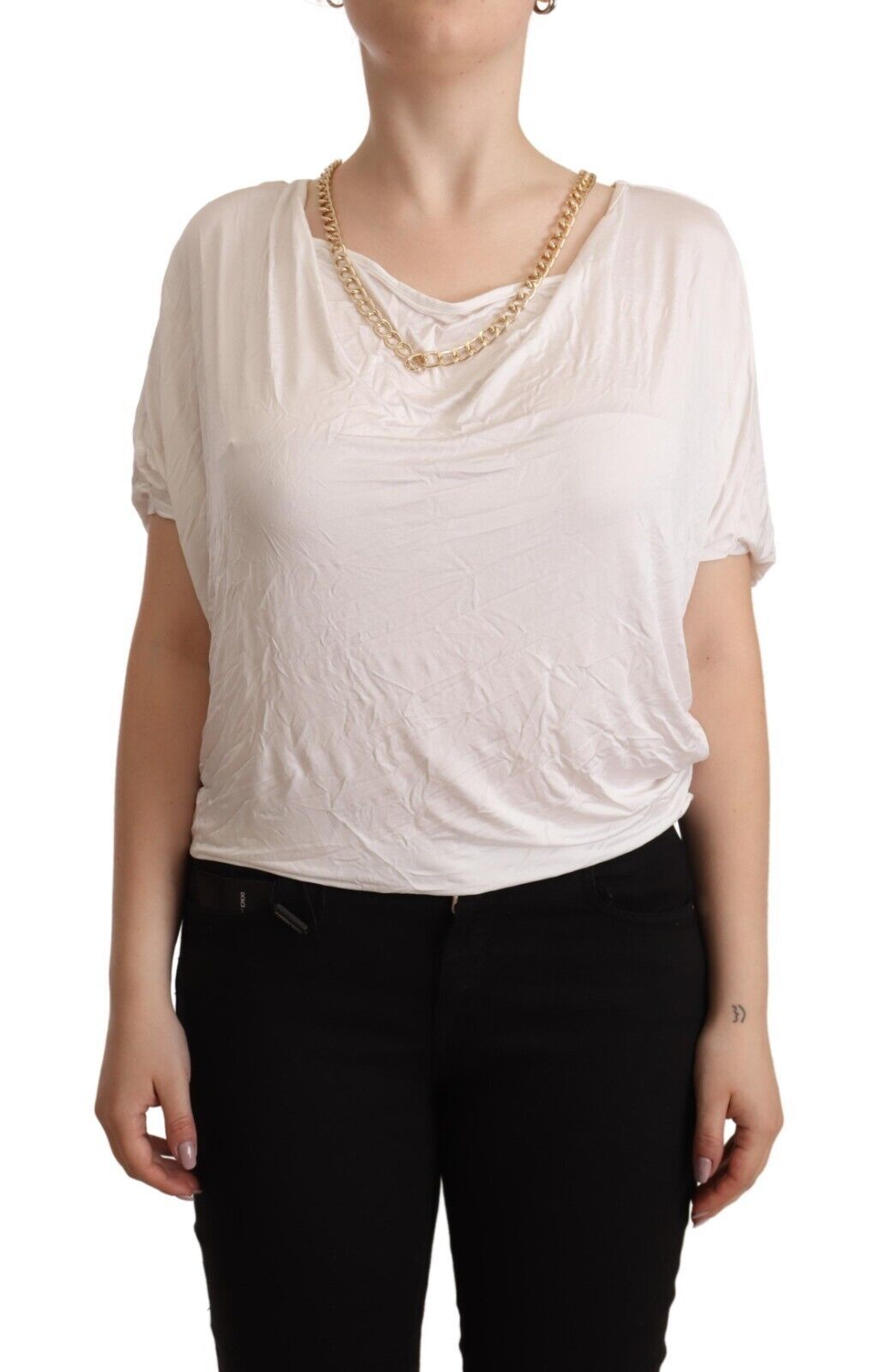 T-shirt blanc à manches courtes et chaîne dorée Guess By Marciano
