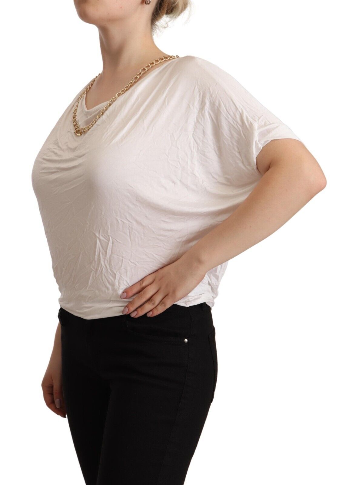 T-shirt blanc à manches courtes et chaîne dorée Guess By Marciano