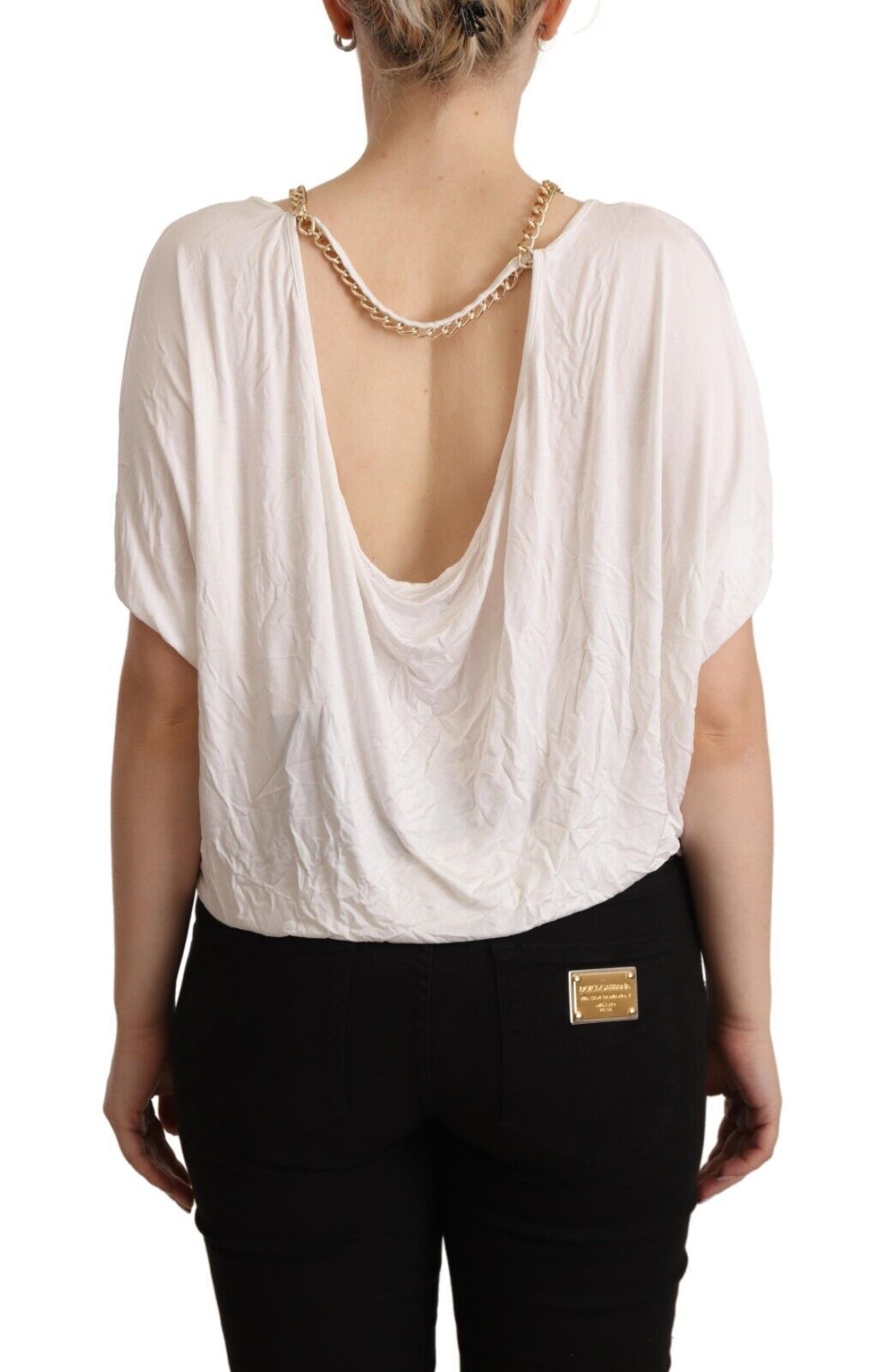 T-shirt blanc à manches courtes et chaîne dorée Guess By Marciano