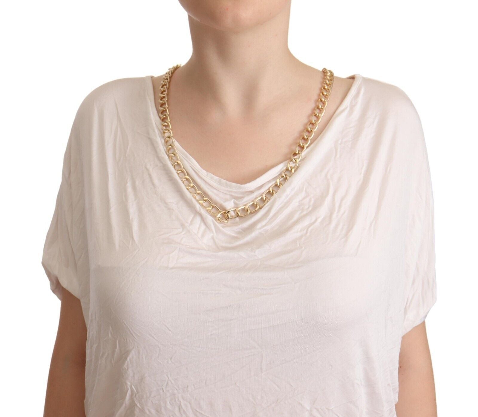 T-shirt blanc à manches courtes et chaîne dorée Guess By Marciano
