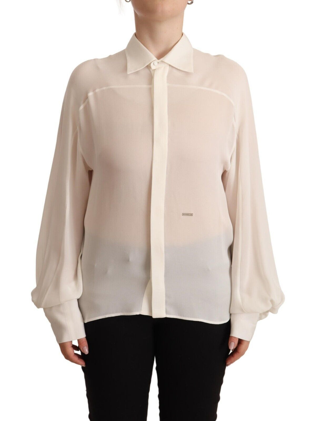 Chemisier à manches longues et col en soie blanc cassé Dsquared²