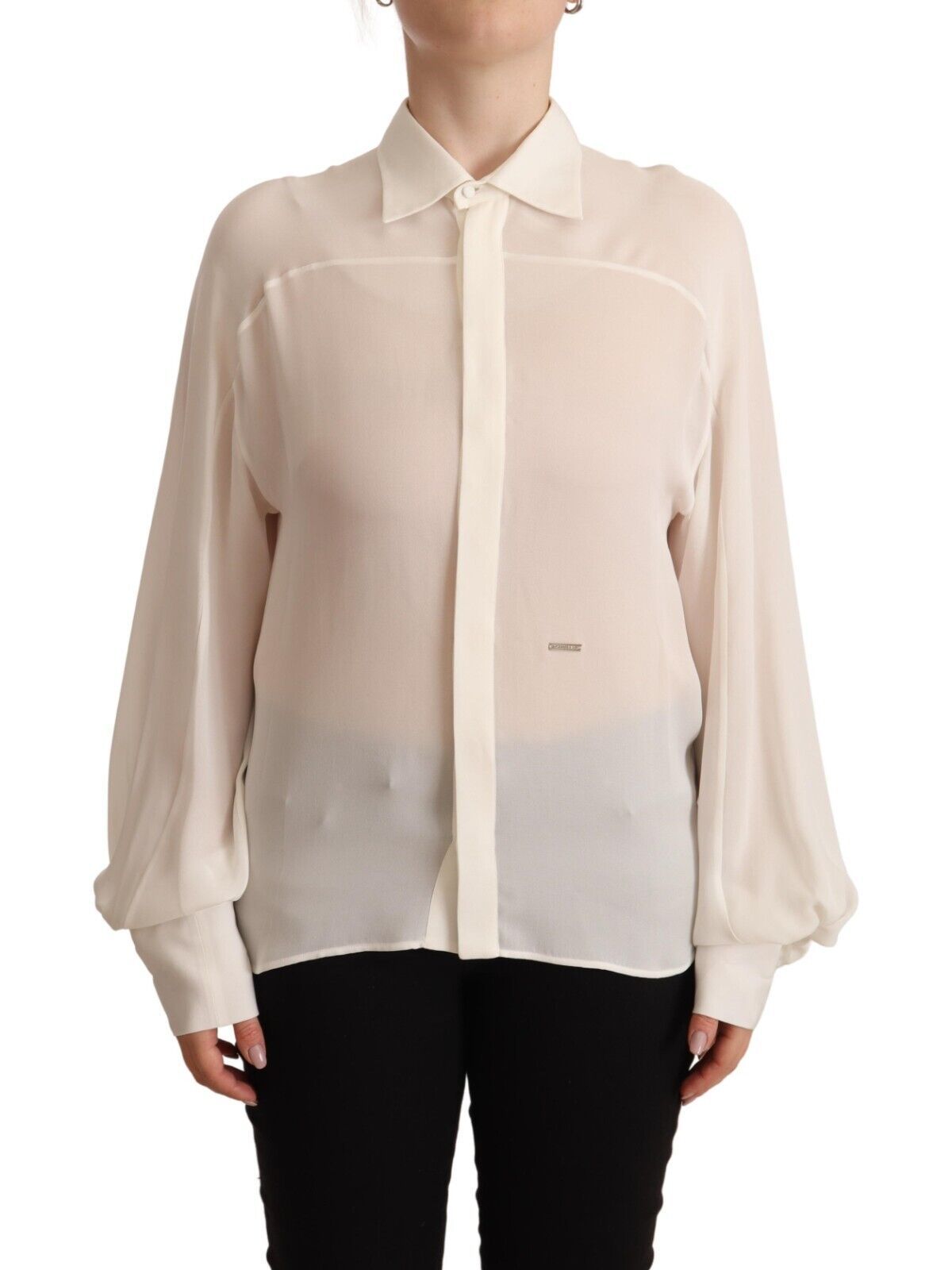 Chemisier à manches longues et col en soie blanc cassé Dsquared²