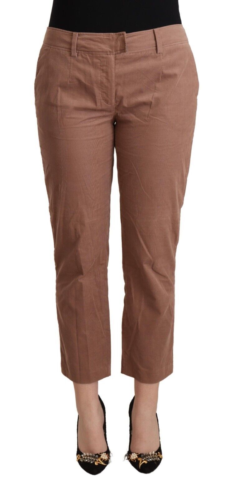 Pantalon court fuselé en coton marron Costume National