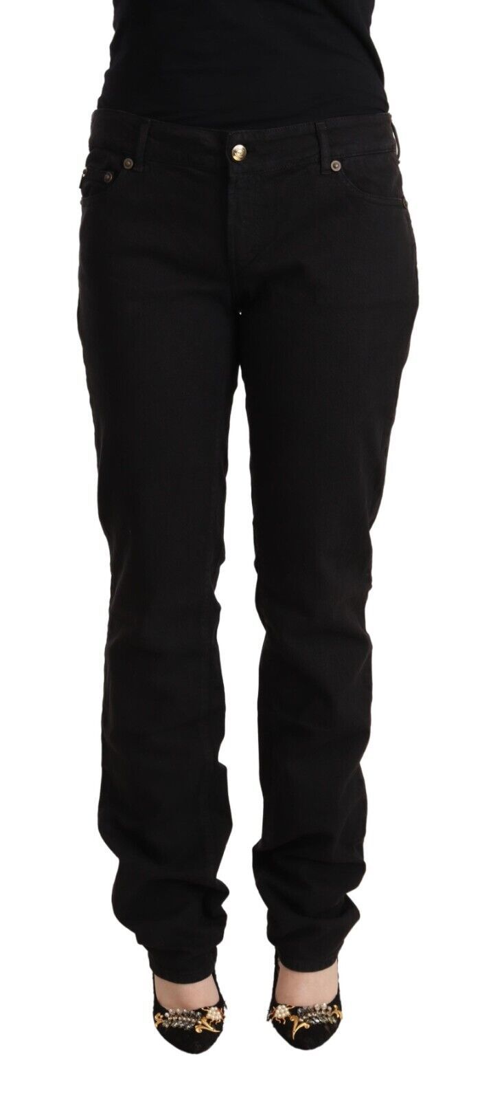 Jean skinny taille moyenne en coton noir Just Cavalli