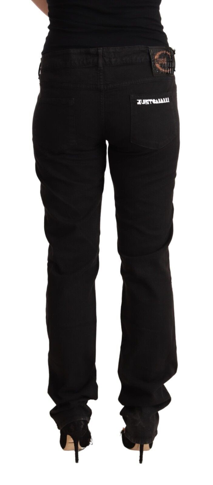 Jean skinny taille moyenne en coton noir Just Cavalli