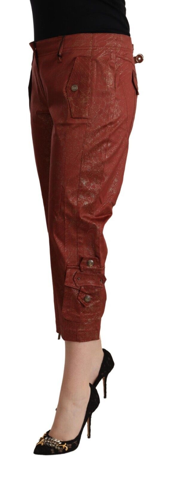 Pantalon capri court taille moyenne en coton lurex marron Just Cavalli