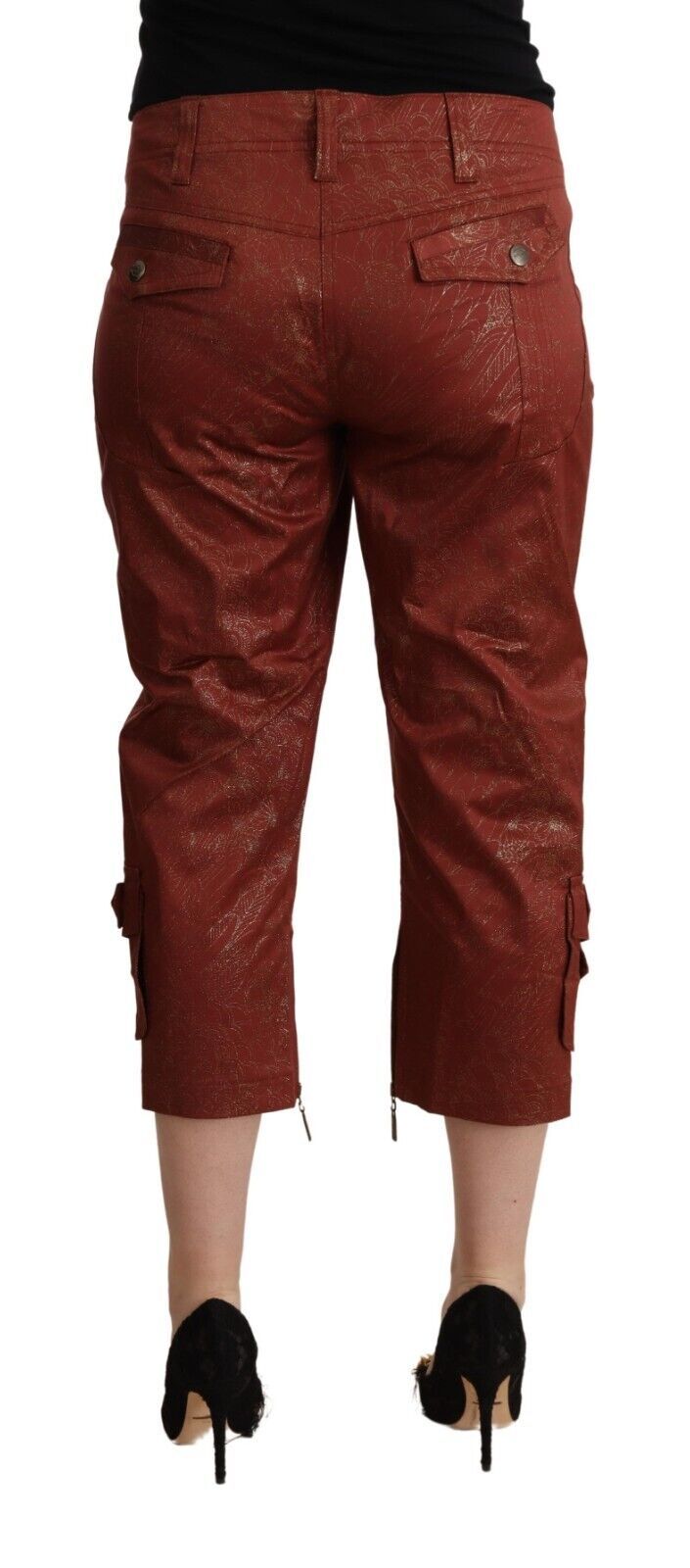 Pantalon capri court taille moyenne en coton lurex marron Just Cavalli