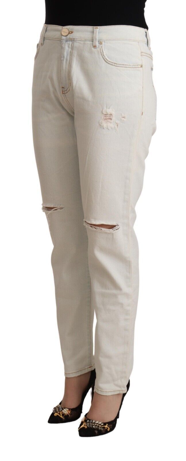 Jean skinny taille moyenne en coton blanc effet usé PINKO