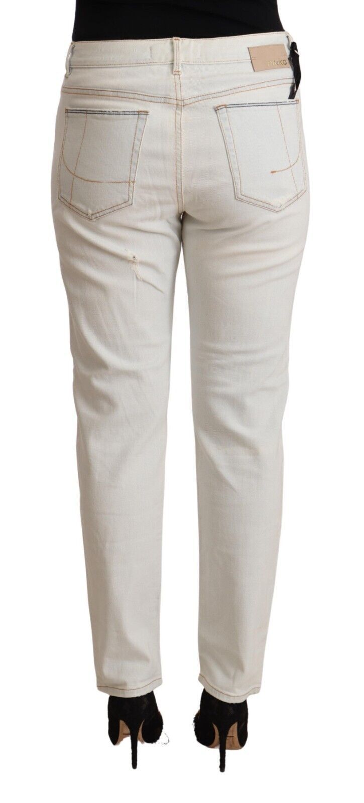 Jean skinny taille moyenne en coton blanc effet usé PINKO