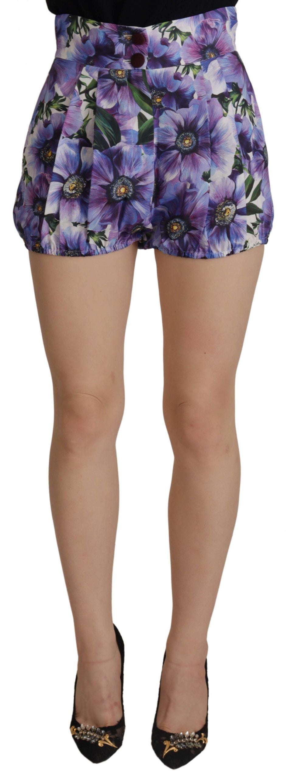 Short taille haute à imprimé anémone violet Dolce &amp; Gabbana