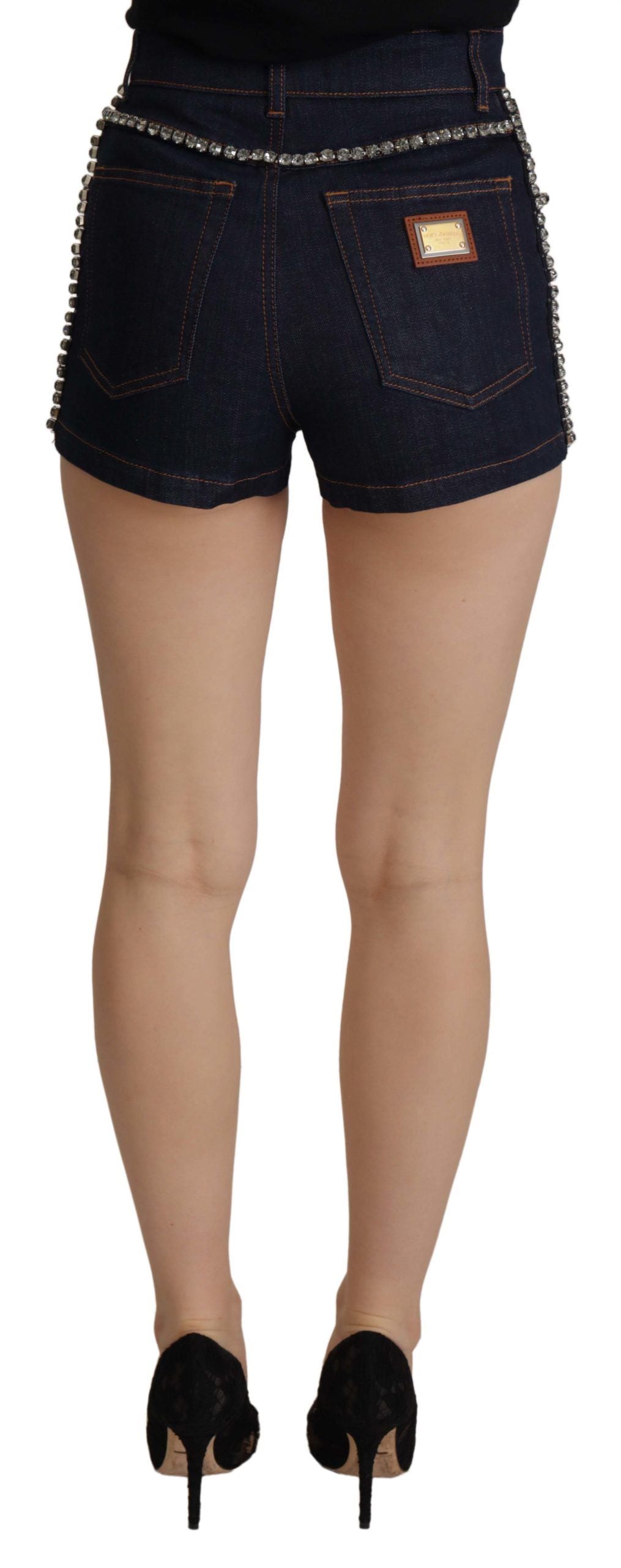 Short en denim bleu stretch à cristaux Dolce &amp; Gabbana