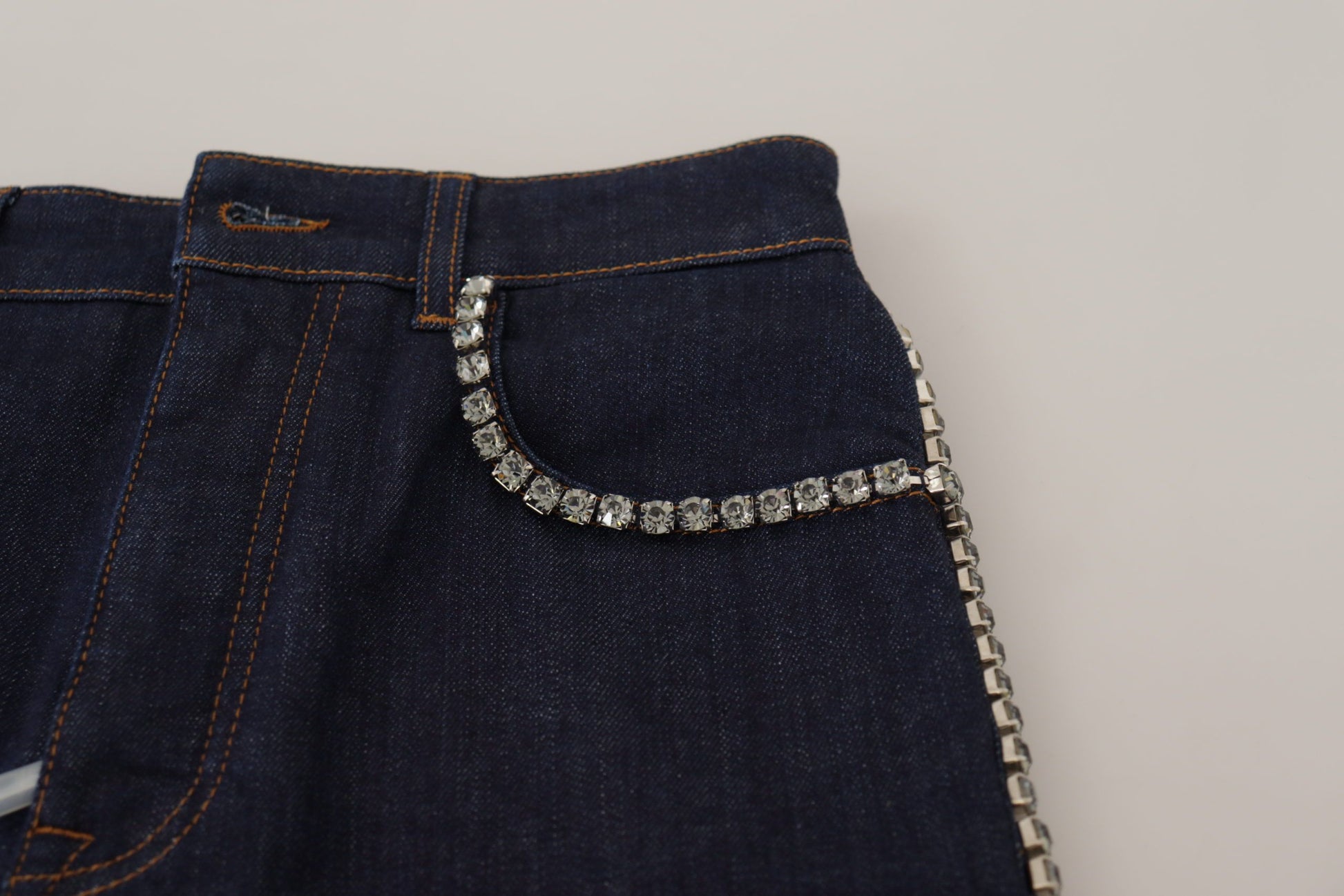 Short en denim bleu stretch à cristaux Dolce &amp; Gabbana