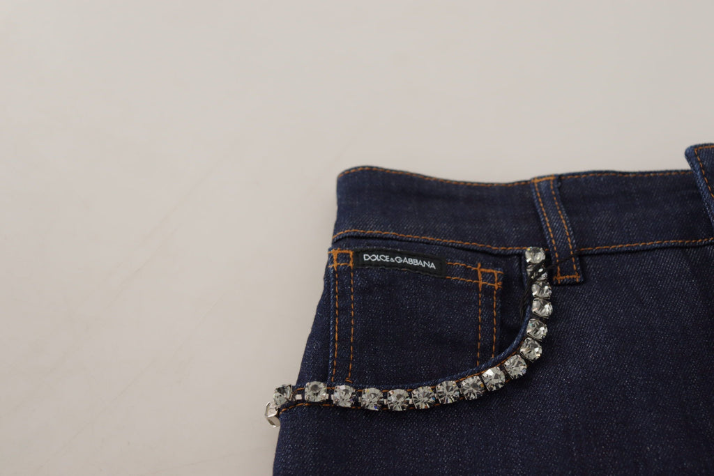 Short en denim bleu stretch à cristaux Dolce &amp; Gabbana