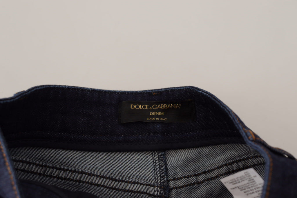 Short en denim bleu stretch à cristaux Dolce &amp; Gabbana