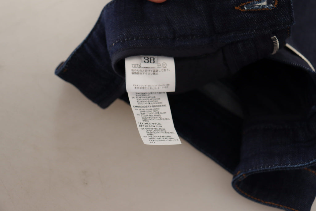 Short en denim bleu stretch à cristaux Dolce &amp; Gabbana